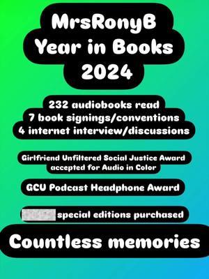 My book community provided so much shelter for my heart in 2024. Authors, narrators, book friends new and old My eyeballs won’t let me do all the tags just know each book, jig danced,hug,conversation meant the world to me. #yearinreview #2024recap #mrsronyb #readerlife #blackromancebooktok #booksigning #authorsoftiktok #bookfriends #narratorsaremyrockstars #blackromancebooktok #romancebooktok #BookTok 