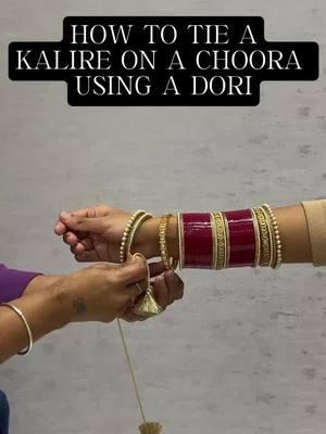 Learn how to perfectly tie a kalire onto a choora with this easy technique! ✨ Grab the second bangle, loop the dori, make a tight knot, and trim for a seamless finish. A simple trick for a stunning bridal look!💍💫 Follow us for more bridal tips and tricks! #BridalJewelry #IndianBride #KalireTying #ChooraCeremony #BridalTips #Weddinginspo #IndianWedding