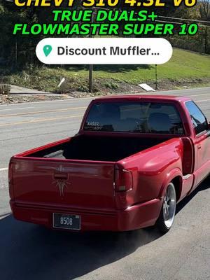 Chevy S10 4.3L V6 Exhaust Sounds w/ True Duals, High Flow Catalytic Converters, and a Flowmaster Super 10! . DM us for prices and info! . Call us at 615-612-6244! . Located at Discount Muffler & Custom Exhaust 3560 Dickerson Pike Nashville, TN! . #exhaustaddicts #chevy #chevys10 #chevytrucks #v6 #flowmaster #flowmastersuper10 #trueduals #exhaust #exhaustsound #exhaustsystem #fyp #fy #foryoupage #foryou #instagram #instagramreels #reels #reelsinstagram