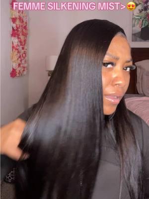 there’s no reason to have a stiff dry wig when femme silkening mist exists 😍 @FEMMEHAIRCARE #silkpress #silkeningmist #haircareproducts #HairCareTips #straightwig #wigproducts #flatiron #wigtok #silkyhair #straighthair #silkyhair 