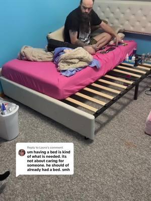 Replying to @Laura this man does what he wants how do yall not know this by now 🤣 #bed #newbed #bedframe #ledbed #married #marriedlife #fyp 