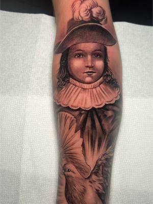 Santo niño de atocha. 📍Cerritos CA.  Black and gray / Lettering For appointments or questions TXT: (213)204-0143 (213)204-0143 (213)204-0143 (213)204-0143  NO DMs #tattoo #religioustattoo #santoniñodeatocha #niñodeatocha #sleevetattoo #tattoodesign #artistsoftiktok #dovetattoo #holyspirit #whosnext #allink #elfamosoflames #minneapolis #customtattoodesign #tattooidea #menwithtattoos #artwork #inkedmag #tuesdayvibes #share #like #comment #subscribe #