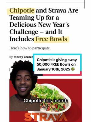 🥗 @Chipotle is giving away 50,000 FREE bowls this Friday (01/10) for No Quitters Day 🤪‼️ also hi @Strava    #chipotle #chipotlebowl #foodhacks #mealdeal #yourthriftybff #cheapeats #january10 #0110 #strava #newyearsresolution #GymTok 