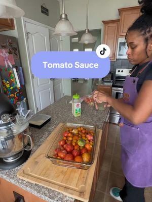 Homemade Tomato Sauce is my fav🥰 Bake tomato mixture im the oven on 375 for 45 mins then blend & enjoy or freeze for later (or water bath/pressure can-which is what I did)  #homemade #fromscratch #tomatosauce #yummy #Foodie #cooking #fitmomsblog #fyp #FoodTok #sahm #sahmtok 