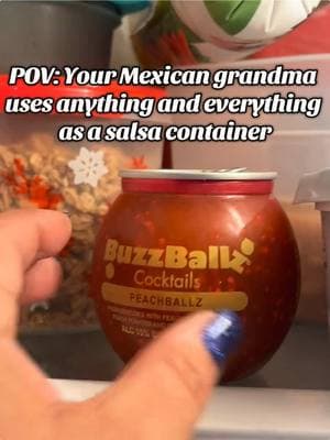 Mexican moms and  grandmas use all sorts of containers, but I have to say this is a first 😂😂🌶️ 🇲🇽 #mexicantiktok #salsa #buzzball #mexicangrandma #mexicanlife 