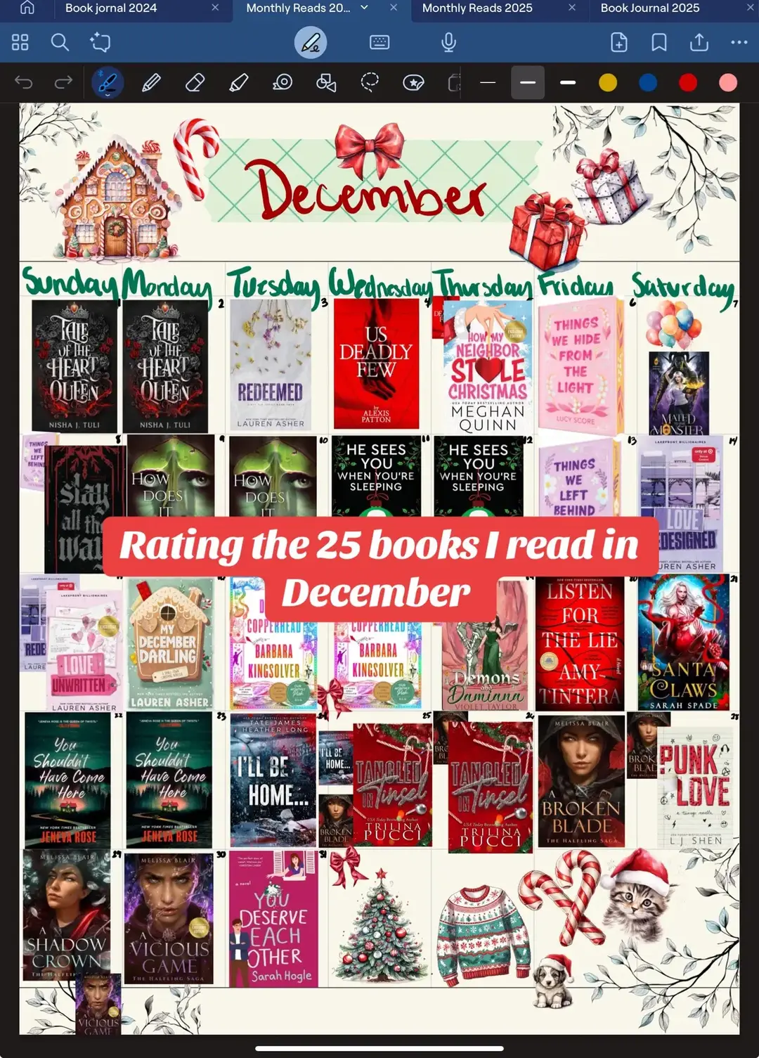 Ratings on my December reads  #taleoftheheartqueen #nishajtuli #artefactsofouranos #redeemed #laurenasher #dirtyairseries #usdeadlyfew #usdarkfew #alexispatton #howmyneighborstolechristmas #meghanquinn #thingswehidefromthelight #thingsweleftbehind #lucyscore #knockemout #matedtothemonster #sarahspade  #santaclaws #sombrademons #slayalltheway #novakane #silentfrights #howdoesitfeel #jeneaneoriley #infatuatedfae #heseesyouwhenyouresleeping #altahensley #loveredesigned #loveunwritten #lakefrontbillionaires #mydecemberdarling #christmasnovella #demoncopperhead #barbarakingsolver #demonsanddamiana #violettaylor #listenforthelie #amytintera #youshouldnthavecomehere #jenevarose #illbehome #tatejames #heatherlong #tangledintinsel #trilinapucci #themorethemerrier #punklove #ljshen #abrokenblade #ashadowcrown #aviciousgame #melissablair #thehalflingsaga #youdeserveeachother #sarahhogle 