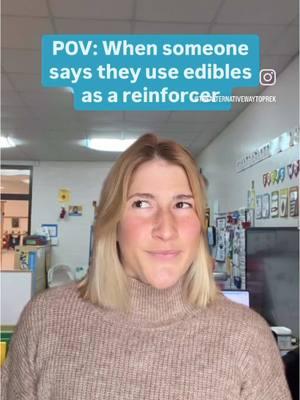 It’s a hard pass for me me when it comes to edible reinforcers 🙅‍♀️ Here’s why:  ➡️ Food is a right not a privilege ➡️ It creates a distorted relationship with food  ➡️ Reward systems are not sustainable ➡️ They are not always easily accessible  ➡️ Focuses heavily on compliance  ➡️ Is not an intrinsic motivator Truly I could go on and on but I’ll stop there.  When I ask people why they use edible reinforced nine times out of ten they say it’s to get the student to listen or manage a behavior.  There are SOOOOOOOOO many other ways to achieve that!!!  If you want to learn more about how to get your students to listen or address behaviors check out my Early Childhood Special Ed Master Course were we dive deeper into this topic.  Comment ECSE and I’ll send you the link with more information 🥰 #spedteachersoftiktok #iteachsped #teachertiktok #spedteacher #spedteachersofinstagram 