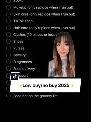 My low buy / no buy list for 2025! What’s on yours!? #nobuy #nobuyyear #lowbuy #lowbuyyear #financialfreedom #budgeting #budgettips #savemoney 