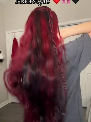 Hairstyle #2 with my new hair ❤️🖤  #redhairgirl❤️ #redhairgirl #red #hairsyleinspo #haircolor #hairtok #hair #newhair #blackandredhair #blackandred #hairstyle #longhair #longhairstyles #longhealthyhair 