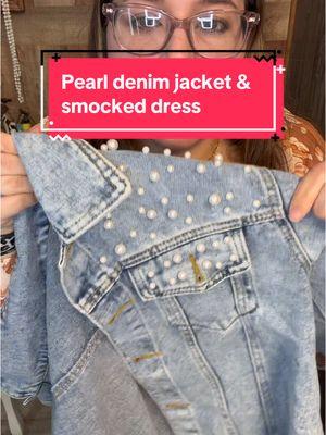 Square smocked dress and pearl denim jacket! Absolutely love this set! #dresses #denimjacket #churchoutfits #ood 