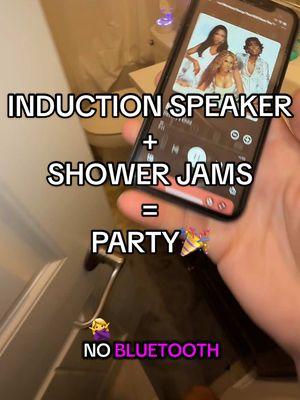 Name your favorite shower song below💃🕺🎉 #inductionspeaker #viralspeaker #showerspeaker #musicspeaker 