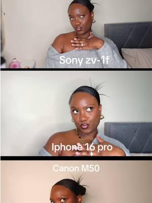 Comparing my cameras quality in same lighting, same distance and same settings 1. SONY ZVIF: usually use this camera for my YouTube vlogs ( 🔗 in bio)  2. IPHONE 16 PRO. I film most of my short form content with 3. CANON M50. I usually take pictures and film sit down videos or ads Pick your fighter!  #sonyzv1f #iphone16pro #canonm50 #smallyoutuber #vloggingcamera #youtubechannel  #contentcreator #smallyoutuber #blackcontentcreators 