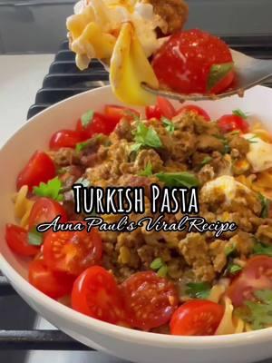 Anna Paul’s Viral Turkish Pasta • • FOR THE PASTA 8 ounces pasta, I use farfalle but any shape would work Kosher salt FOR THE MEAT SAUCE 1 lbs ground beef, 93% 1 medium size onion, chopped (about 1 cup) 1 tablespoon red pepper paste, or tomato paste 1 teaspoon onion powder 1 teaspoon ground cumin 2 teaspoons sweet paprika ½ teaspoon kosher salt ¼ teaspoon ground black pepper FOR THE GARLIC YOGURT SAUCE 1 cup Greek yogurt, unsweetened plain (full fat or skim) 2 cloves garlic, minced 1 tablespoon lemon juice ½ teaspoon kosher salt FOR THE BUTTER SAUCE 4 tablespoons unsalted butter 1 teaspoon sweet paprika ¼ teaspoon red pepper flakes, or more to taste (such as Aleppo Pepper or Urfa Chili pepper) ½ teaspoon kosher salt AS GARNISH (OPTIONAL) ½ cup cherry tomatoes, cut in half 4 fresh parsley chopped  Black pepper to taste  • • #annapaul #annapaulspasta #foodies #pasta #cooking #Recipe #easy #EasyRecipe  #foodporn #annapaulsviral #instadaily ##foodsofinst#foodsofinstagramo#Foodiep#foodf#foodpicsf#foodporno#foodies##FoodLovere#foodforlife#deliciousopr#delishd#oprahn#foodgod##instagood #dieta#beefo#lowcarbi#homemade##instagoode#instafoodied#healthyfood#buzzfeed@Anna Paul #tokfood #tasty #fresh #turkish #turkishpasta  