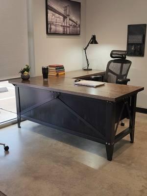 Our Machinist L-Desk, handcrafted in Houston TX. #officefurniture #officedesign #officedecor #officestorage 