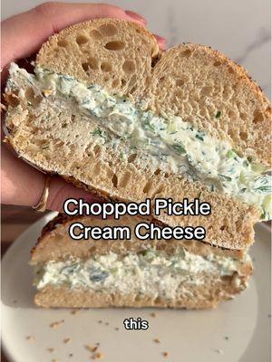 If you love pickles, this one’s for you 🫡🥒 chopped pickle cream cheese IB @GrilledCheeseSocial - so good! Recipe below‼️ Ingredients: -1 cup cream cheese -2 kosher dill spears -5 dill pickle chips -small bunch fresh dill -3 scallions -1 tsp garlic powder -1 tsp kosher salt Directions: -Add all ingredients to a cutting board. Use a sharp knife to chop all ingredients and mix together. Place onto a bagel. Enjoy!  #bagel #picklelover #creamcheese #choppedsandwich #EasyRecipe #pickletok #pickles 