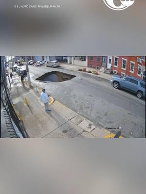 Part of road collapses into sinkhole moments after bus passes by #phiadelphia #sinkhole #fyp #foryou #septa