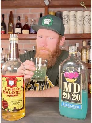 This Combo Is Woahhhhhh Whoever suggested it just wanted to see me suffer lmao  Jeppsons Malort with the Blue MD 20/20 #drink #maddog #md2020 #malort #fypage #disgusting #review #chicago #drinkreview 