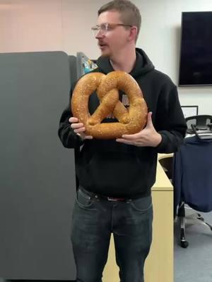 We thought the 2 pound pretzel from @Apexentertainment was HUGE. Until our photog Tom got his hands on it. #apex #pretzel #marlborough 