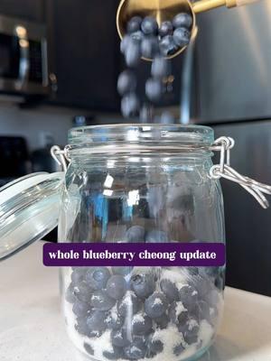 Replying to @Sophia シ🧃🌍 🫐☺️Here’s an update on the whole blueberry cheong: If you opt for the quick method by crushing your blueberries in the process, the cheong is ready to use in about a week. But with whole blueberries, it takes around 4 weeks for the sugar to fully dissolve and the flavors to infuse. (I keep the jar in the fridge the entire time.) The final result? A luxurious, fragrant syrup with a more intense blueberry aroma than the crushed berry version. Although this traditional method requires a bit more time and effort, like turning the jar and occasional stirring to help the sugar dissolve, the end result is absolutely worth it. I highly recommend. ☺️ #blueberry #blueberries #cheong #blueberrysyrup #syrup #homemadesyrup #koreanrecipe #EasyRecipes 