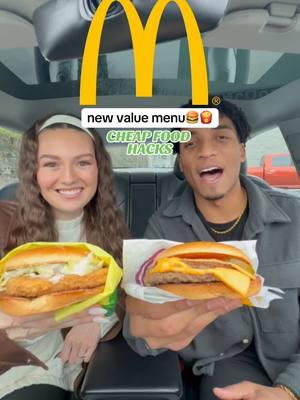 NEW VALUE MENU @McDonald’s 🍔🍟‼️ #mcdonalds #valuemenu #nateandsaraheats #fooddeals #cheapfood #foodhacks #burger #fries #mcchicken #mealdeals 