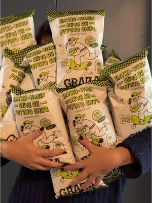 Our world-famous, sold out 2x and counting EVOO POTATO CHIPS are BACK, BABY!!!!!  🥔🥔🥔 Grab em’ at Graza.co before they’re gone (again) 💨  #potatochips #graza #chips #oliveoil 