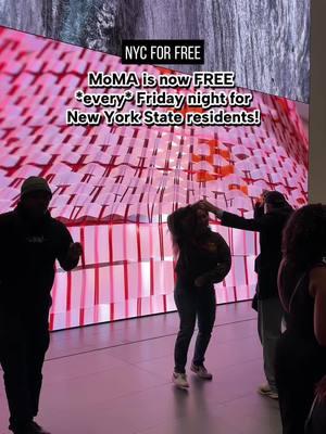 MoMA is now FREE *every* Friday night for New York State residents! 🖼️ 
 
 Explore the changing galleries, attend a drop-in drawing session, watch a film, enjoy music & more Previously, admission to @MoMA The Museum of Modern Art was free only once a month and to  New York City residents only

 Tickets for 5:30 to 8:30 p.m. are now free for New York State residents but must be reserved in advance (up to two adults), and are subject to proof of residency. For each event tickets are released one week in advance. Same-day film tickets are also free for New York State residents, and are available on-site after 4:00 p.m.
 
 Friday nights at the MoMA are so much fun and are a must experience at least once, especially now that it’s every week!
 Who else is planning a night out at the MoMA this month?
 Note: some clips are from previous MoMA exhibits within the past 2 years   #nycforfree #moma #museumofmodernart #nyc #nycmuseums