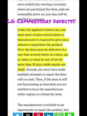 Defective LG Compressors! #defects #refund #federallaw #share #fyp #LifeHack #lifehackvideo #appliances #appliancedefects #lg #refrigerator #refrigeratordefects #magnusonmossact #lemonlaw #neverpay #getyourmoney 