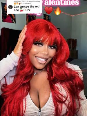 Replying to @Soul Giftedd Gaming 🤯🔥🤟🏾  The Red one 🔥♥️ #wiginstall  #hairtok #freetresscurtainbang #bombshellwig #syntheticlacewig #hairinstall #fyp #ValentinesDay #redhair #redwig #fireredhair 