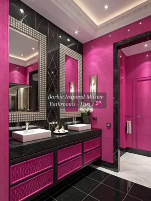 Barbie Inspired Master Bathrooms ✨💖  Shop link in bio 🔗 Photos are AI Generated for inspiration. #barbielove #barbielover #barbiegirl #barbieinspired #barbieinspo #blingmirror #pinkbathroom #barbiebathroom #pinkandblack #prettyinpink 