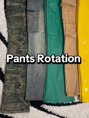 Pants Rotation  Camo- New Square in the Mall Vintage Wash Cargos- Link in bio Green Faux Leather Flares- @Edikted  Khaki Cargos- @FashionNova  Yellow Wide Leg Sweats- Link in bio Follow for more 🫶🏾 #streetwearfashion #streetwearoutfits #pantsrotation #hoodierotation #camopants #cargojeans #leatherpants #sweatpants 