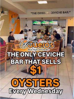 $1 Oysters and $3 Beer ALL DAY Guero’s Happy Hour Every Wednesday. Share this reel or tag someone. 👍  🔸 $1 Oysters: Treat yourself to freshly shucked oysters for just $1 each! Savor the briny goodness and let the flavors of the sea transport you to coastal bliss. Restrictions: Dine-in Only minimum purchase 6  🔸 $3 Beers: Quench your thirst with our selection of ice-cold beers for only $3 each. Pair your favorite brew with our mouthwatering appetizers for the perfect combination. Enjoy the lively atmosphere, sip on refreshing drinks, and savor the finest seafood delights at unbeatable prices. Gather your friends, colleagues, or loved ones and join us for a midweek celebration at Guero’s locations: (CHINO HILLS, CORONA, UPLAND) 📍LOCATIONS:  4200 Chino Hills Pkwy #115, Chino Hills, CA 91709 1550 W 6th St #108, Corona, CA 92882 1902 N Campus Ave, Upland, CA 91784 #HappyHourSpecials #seafoodrestaurant #OysterLovers #BeerLovers #AppetizerDelights #MidweekCelebration #seafoodparadise #localrestaurant #CheersToGoodTimes #WednesdayVibes #unbeatabledeals #oysterbar #cevichebar #osytersfordays #ostiones #mariscosfrescos