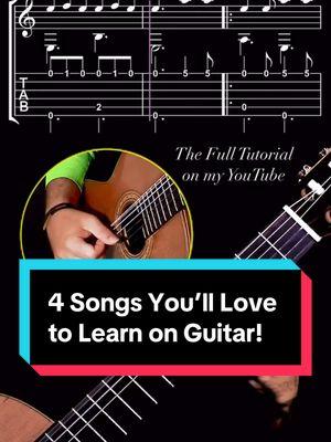 4 Songs You’ll Love to Learn on Guitar! Arrangements by Mohammad Lameei, ■The full videos and tutorials/Sheet&Tab on my Youtube channel, link in bio   ■my sheets and tabs are available on this website www.mymusicsheet.com/mohammadlameei   ■You can also find my albums on all major music platforms such as Spotify, Apple Music, and YouTube Music by searching "Mohammad Lameei" . . . #classicalguitar  #fingerstyle  #guitarstudy #topsong #easylessons   #guitartok #guitartiktok      #youtuber #guitartutorials