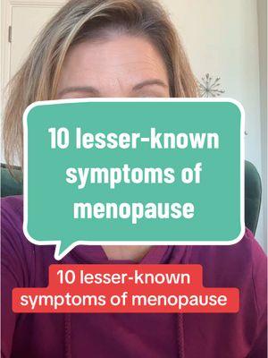 Here are 10 lesser-known symptoms of menopause: 1. Burning Mouth Syndrome A burning, tingling, or numb sensation in the mouth or tongue, often linked to hormonal changes affecting nerve endings. 2. Itchy Skin (Pruritus) Estrogen drop can cause dryness and itchiness, not just on the face but all over the body, including unusual places like the scalp or palms. 3. Electric Shock Sensations A sudden jolt or "zap" feeling under the skin, sometimes occurring before a hot flash. 4. Gum Problems Hormonal shifts can lead to sensitive, bleeding gums or even an increase in gum disease. 5. Tinnitus (Ringing in the Ears) Hormonal changes can impact auditory nerves, leading to ringing, buzzing, or other noises in the ears. 6. Joint Pain and Stiffness Often mistaken for arthritis, fluctuating hormones can cause inflammation and discomfort in joints. 7. Dry Eyes A decrease in estrogen may reduce tear production, leading to irritation, redness, and dryness. 8. Changes in Body Odor Hormonal shifts can alter how your body metabolizes sweat, resulting in a different or stronger body odor. 9. Weaker Bladder Control Reduced estrogen affects pelvic muscles, leading to urinary incontinence or urgency. 10. Allergies or Sensitivities Hormonal changes can increase sensitivity to certain foods, smells, or even skincare products #menopause #perimenopause #menopausesymptoms #perimenopausesymptoms #womenhealth #menopauseeducator #menopauseeducation #genxwomen #genxwoman #menopausesupport #menopausejourney #cortisol #over40mom #over50woman #over50woman #over40woman #menopausalmom #menopausal #menopausalwomenoftiktok #menopausalwoman #HRT #BHRT #happyhormones #menopausebelly