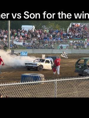 Nothing better than battling your old man for the win at your hometown track 🎬🏁 #345 #678 #demo #demoderby #derby #demolitionderby #backwoodsracingllc #Motorsport #derbydriver #derbycar #fathervsson #27x 