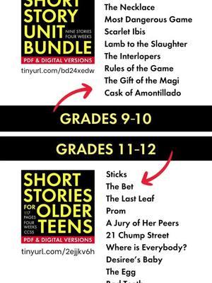 English teachers, start (or reboot?) the year with short stories. Ready-to-use unit plans via linktr.ee in bio. or go here: Eng. 9-10 tinyurl.com/bd24xedw or Eng. 11-12 tinyurl.com/2ejjkv6h #teach #teachers #teachertiktok #teachersoftiktok #teachertok #teachertalk #English #Englishteacher #ela #secondary #teaching #middleschool #highschool #homeschool #studentteacher #firstyearteacher