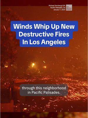 Extremely dry conditions and winds approaching 100 mph ignited new wildfires in the Los Angeles area overnight.  #TheWeatherChannel #fyp #news #fire #wildfire #wildfires #California #LosAngeles #Palisades #fires #firefighters #damage #wind #winds #santaana 