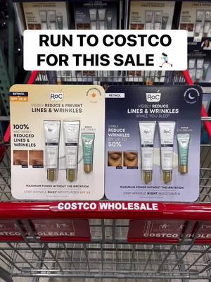 Save $10 on @RoC Skincare Retinol Deep Wrinkle Daily Moisturizer and Night Moisturizer packs exclusively at Costco NOW through 1/20! These value packs are just $24.99 each while on sale! 😍 You get two jumbo tubes and a travel size of RoC's Hydrate + Plump Eye Cream. Both packs include RoC Retinol, making them effective daytime & nighttime moisturizers! 👏🏼 ☀️  Retinol Deep Wrinkle Daily Moisturizer with SPF 30 is my go-to day cream! I love that it provides maximum potency without irritation. It instantly hydrates and protects skin from UVA+UVB rays while treating visible signs of aging. Plus, you can enjoy radiant skin in as little as 15 minutes after applying, with visibly reduced wrinkles in just 4 weeks! 🌙  Retinol Deep Wrinkle Night Cream is perfect for nighttime use! It works while you sleep to reduce fine lines & wrinkles by up to 50% in just 8 weeks. RUN to Costco NOW for #RoCSkincare Deep Wrinkle Retinol packs…the $10 off sale ends on 1/20 so be quick!! #roc_partner #rocskincare #skintok #skincare #costco #costcofinds #costcobeauty