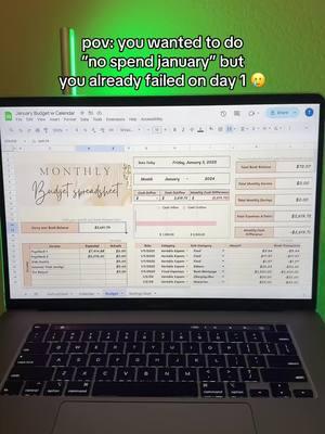 For content purposes only 😂  Stay on top of your finances by tracking your daily spending using my monthly budget template with calendar that shows how much you spend a day! 🥰  #googlesheets #googletricks #googlesheetshack #digitalplanner #googlesheets_excel #digitalproducts #monthlybudget #newyear #googlesheetstutorial #budgeting 