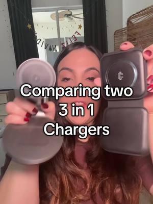 Comparing the two 3 in 1 chargers I got on TikTok shop #portablecharger #wirelesscharger #3in1charger #3in1portablemagneticwirelesscharger #tiktokshopfinds #tiktokshopreview 