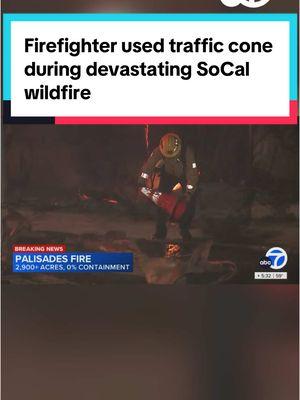 Here’s a look at how dire the situation is in Southern California, a firefighter uses a traffic cone to extinguish a hotspot in the Pacific Palisades area as thousands of acres burn and resources are stretched thin. #socal #wildfires #firefighter #abc7news