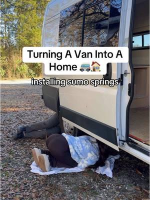 Sometimes you gotta get a little dirty for a sick upgrade! But who else is a little terrified of crawling under the van??😅 We’re stoked on these Sumo Springs from @Vanlife Outfitters  Not only do they help our van from bottoming out and swaying— they also help with sagging, vibrations and load carrying! (We all know we definitely need that for a built-out van) Check out the link in our bio to snag some Sumo Springs of your own! #vanlife #vanconversion #mechanic #sumosprings #vanlifediaries #vanlifeoutfitters #campervan #camper #DIY #cartiktok