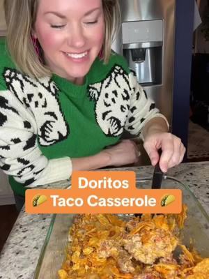 Doritos Taco Casserole- so good! I know it’s not for everyone and that’s ok! If you love walking tacos- you’ll love this easy weeknight casserole. Full recipe on StephRealLife.com https://www.stephreallife.com/doritos-taco-casserole/ #tacocasserole #doritostacocasserole #easydinnerideas 