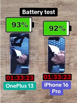 How does the new OnePlus 13’s battery compare with the iPhone 16 Pro? I put the two head to head. In my battery test, Avengers is played back on a loop until the phone runs out of battery. The screen is set to full brightness, and phones are on airplane mode, with Wi-Fi and Bluetooth off. All tests are filmed with new phones that have full battery health. #Battery #BatteryTest #Tech #NewTech #CoolTech #TechBandicoot #TechTok #InstaTech #OnePlus #OnePlus13 #Apple #iPhone #iPhone16Pro 