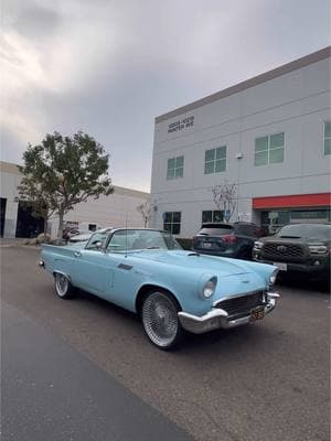 1957 Ford T bird on 20x8 @la_wire_wheels FWD (bead lace) chrome 150 spokes 🔥🔥 #audiocityusa #lawirewheels #lawire #wirewheels #lowriders #lowrider #fordthunderbird #fordtbird #tbird #classic