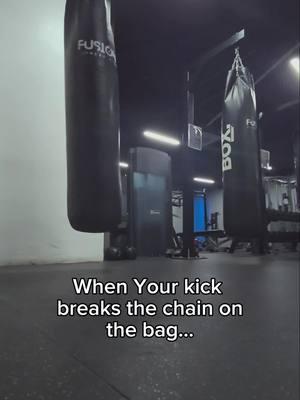 When your kick breaks the metal chain clip on the heavy bag... #mma #martialarts #therapy #heavybag #bagwork #kickbox #kick #UFC #muaythai #boxing #fight 