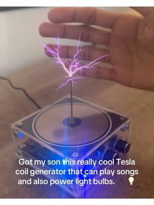 This little Tesla coil generator is so fun to play with my son loves that it plays music too. . . . . #teslacoilmusic  #teslacoil #musicalteslacoil #lightning #electricity #experiment #science #fun #TikTokShop #fyp 