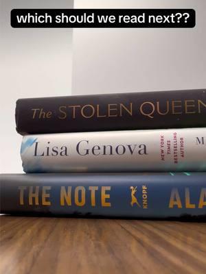 Vote now on our website! "The Note" by Alafair Burke is a thriller involving three friends and their dangerous secrets. Set in East Hampton and New York City, the women try to overcome their scandalous pasts only to get ensnared in a new scandal. "The Stolen Queen" by Fiona Davis is historical fiction that centers on the Metropolitan Museum of Art in 1978 and its glamorous Gala. When a priceless Egyptian artifact goes missing, a curator must revisit a tragedy that occurred in Egypt's Valley of the Kings in the 1930's. "More or Less Maddy" by Lisa Genova is family-life fiction about a young NYU student diagnosed with bipolar disorder. Her episodes take her from campus to hospitalization, her parents' Connecticut home, to comedy clubs as she and her family grapple with her mental health. #BookTok #bookrecommendations #newreads #bookclubtiktok #booktoker #bookclub #bookrecs 