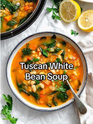 To grab the RECIPE, go to my profile and click the link and THEN click the link for Tuscan White Bean Soup!  Make Tuscan White Bean Soup with me! 🥣✨ This one-pot wonder is cozy, hearty, and perfect for chilly days. Bonus? It tastes even better on day two and is freezer-friendly for easy meal prep! Pro tip: Blend some of the beans to create a creamy texture without adding any dairy. 🫘  Save this budget-friendly vegan soup recipe to enjoy all winter long!  #comfortfood #onepotrecipes #cheapmeals #soupseason #souprecipe #vegansoup #DinnerIdeas #healthyrecipes #veganuary 