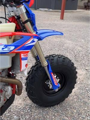 Another Beta Fat Tire Dirt Bike build finished  ☑️  We stuffed a massive  27” ATV tire on this for max ground clearance and increased track width 💪🏼  Our customer will be riding mountains and rocky terrain so more traction was a must- with the ability to Air tires down and crawl over Rocks.  🪨⛰️  Big wheel kits are available for many models from 110 up to 650cc 🇺🇸  #madeinusa #bvcbigwheels #dirtbike #motorcycle #dualsport #offroad #beta #500 #4stroke #atv #motocross #moto #foryou 