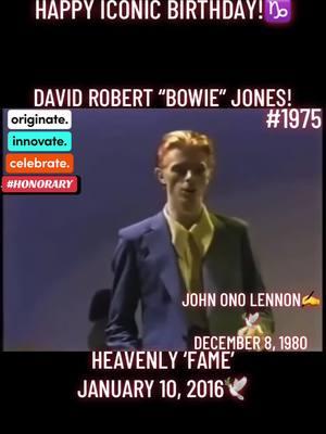 #LegendaryPost. #IconicPost.  January 8, 1947. Happy Heavenly 78th Birthday, David Bowie!♑️ Written by David Bowie. Carlos Alomar. And John Lennon. Produced by  Harry Maslin. And David Bowie. For David Bowie’s 1975 album, Young Americans. FAME made #17/UK Singles (OCC); #1/BB Hot 100; #14/BB Hot Rock & Alternative Songs; #21/BB R&B Chart.🔥 FAME sold 1MM copies, becoming Certified Gold.🏆 Young Americans album released Two Billboard/radio singles: Young Americans; Fame.💿 Young Americans sold made #2/UK Albums (OCC); #9/BB Top LPs & Tape.💿 Young Americans album sold 100,000 (UK) copies, becoming Certified Gold; 500,000 (US) copies, becoming Certified Gold; and 3.3MM copies Worldwide.🌎 #legend #icon #davidbowie #january8 #1947 #capricorn #fame #1975 #youngamericans #hotrock #alternative #soul #rnb #dance #pop #rap #hiphop #disco #cashbox #top100 #billboard200 #hot100 #johnlennon #makingtheband #makingthecut #70smusic #70sclassic #tiktokmusic #tiktokclassics #viralmusic #viralvideo #viraltiktok #fyp 